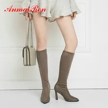 ANMAIRON 2019 Women Boots Stretch Faux Suede Slim Boots Mid-Calf Slip-On Pointed Toe Thin Heels Winter Women Shoes Size 34-43 ANMAIRON 2019 Women Boots Stretch Faux Suede Slim Boots Mid-Calf Slip-On Pointed Toe Thin Heels Winter Women Shoes Size 34-43