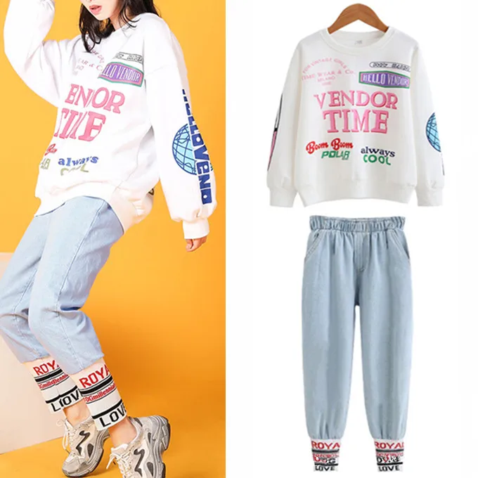

New Women 2 Pcs Tracksuit Spring Autumn Letters Colorful Print Sweatshirts Tees Tops+ Harem Pants Sets Suit Clothing Set NS949