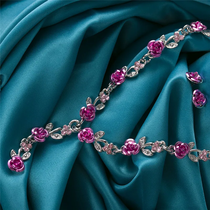 Ожерелье с серебряной пластиной, длинное ожерелье с крючками, серьги, набор винтажных турецких ювелирных изделий, эмалированная подвеска в виде цветка
