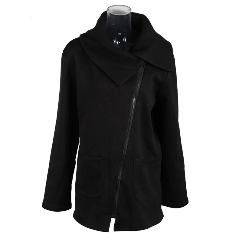 Very best Autumn and winter women's long coat side zipper lapel top New plus velvet pocket Slim casual warm w