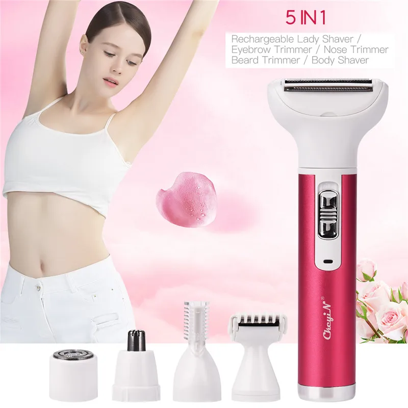 5 в 1, Женская бритва для удаления волос, электрический эпилятор, машинка, триммер для носа, бритва, бикини, триммер для бровей, лица, подмышек, бритья