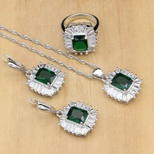 925 пробы Серебряный набор натуральный зеленый камень белый кристалл набор украшений для женщин набор серебряных сережек и подвесок
