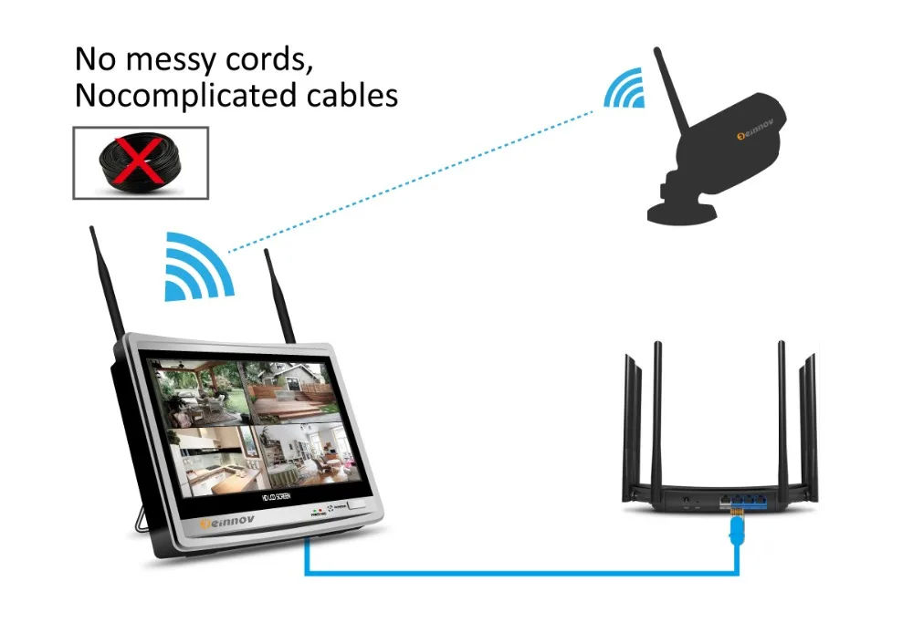 Einnov 2CH 1080P 2MP система камер домашней безопасности Wifi CCTV беспроводной NVR 12 дюймов ЖК-монитор комплект наружного видеонаблюдения IP Cam