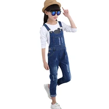 Новинка года; джинсовый комбинезон на застежке для девочек; женский комбинезон с карманами; хлопковые рваные прямые брюки; сезон весна-осень; джинсы для девочек; E426