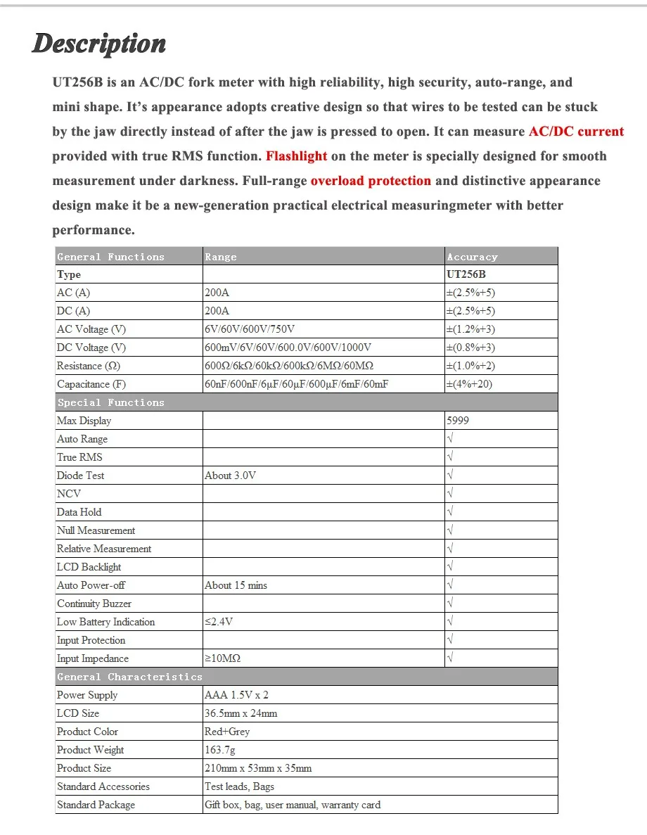 Multímetro digital UNI-T ut256b, multímetro digital true