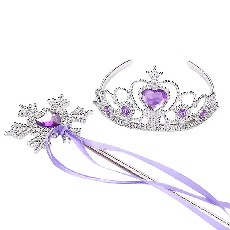 Children Shinning Princess Crown Hairbands For Girls Birthday Gift Jewelry Queen Diadem Children Hair Clip Magic Wand Sets - Цвет: Purple