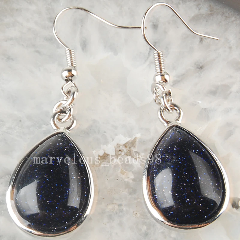 

Free shipping Fashion Jewelry Blue Goldstone Water Drop Bead Earring MC3614