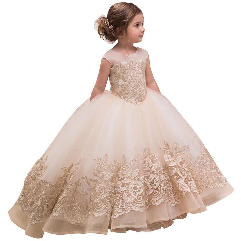 

Girls dress Girls Lace Dress Floral Princess Tutu Dress Kids Party Wedding Bridesmaid Formal Trailing Sleeveless Dresses