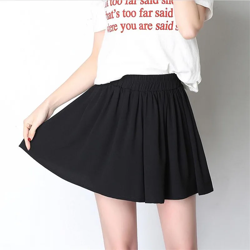 

Women New Fashion Black Chiffon Loose Pleated Wide Leg Shorts Plus Size 7XL Elastic High Waist Culottes Female Shorts Skirts 6XL
