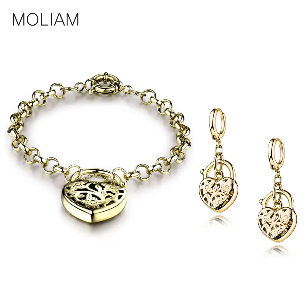 

MOLIAM Fashion Jewelry Sets for Women Heart Dangle Earrings Bracelets Vintage Bijoux 3 Colors Hot Sale MLE402+MLL025
