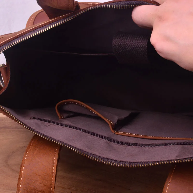 EUMOAN Handmade mad horse leather men's bag, leather briefcase, vintage laptop bag, British wind one-shoulder parcel