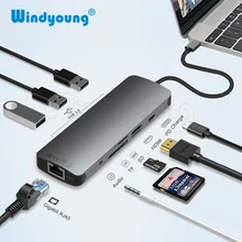 Thunderbolt 3 док-станция USB C концентратор тип C к HDMI USB 3,0 RJ45 3,5 мм аудио адаптер для MacBook Pro huawei P20/30 Pro USB C концентратор адаптер