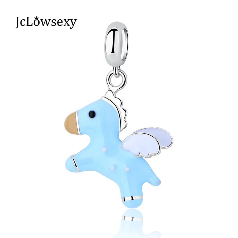 

Original Authentic 925 Sterling Silver Bead Charm Pink Blue Enamel Cut Horse Fit Pandora Bracelets Necklace DIY Charms Jewelry