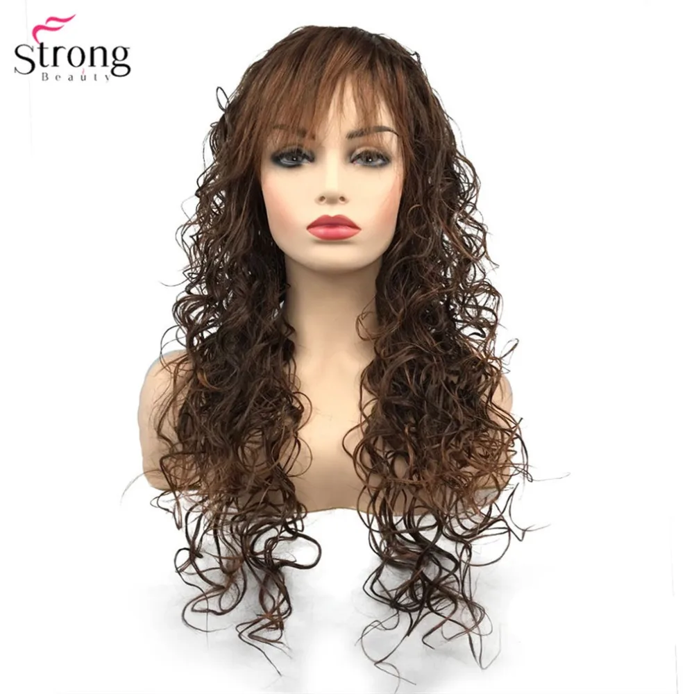StrongBeauty Women's Synthetic Wigs Black/Bark Brown Long Curly Wig