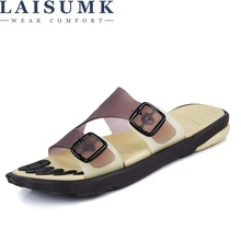 LAISUMK/мужские вьетнамки; летняя Массажная обувь; модные удобные шлепанцы; тапочки на плоской подошве; пляжная мягкая подошва; Hembre Sapatenis