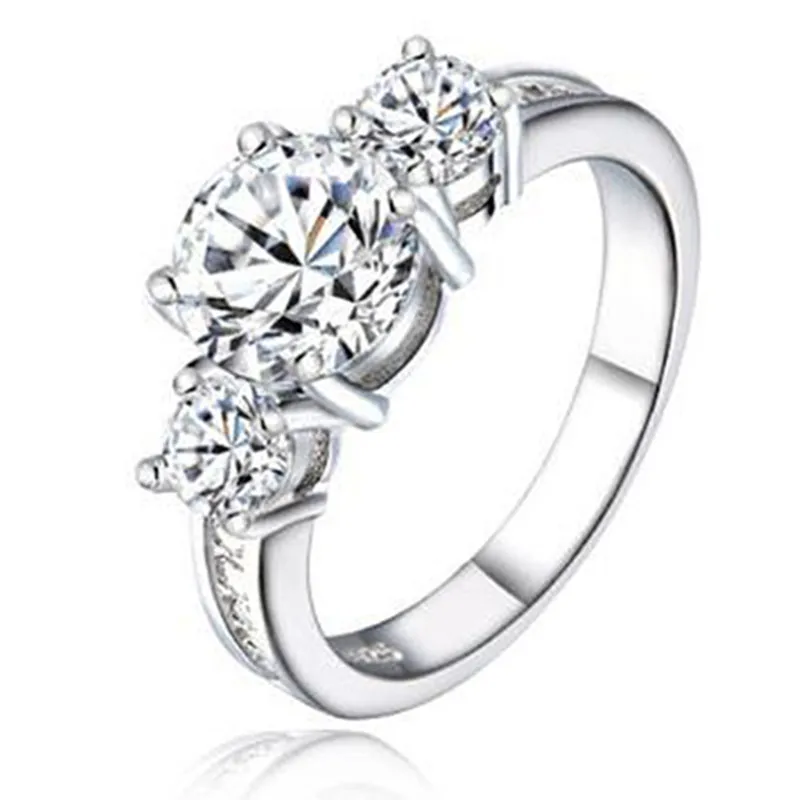 solid Three Stone 925 Sterling Silver Engagement Rings Fashion Style 3 Carat Cubic Zirconia Rings Jewelry sepcial unique R1597