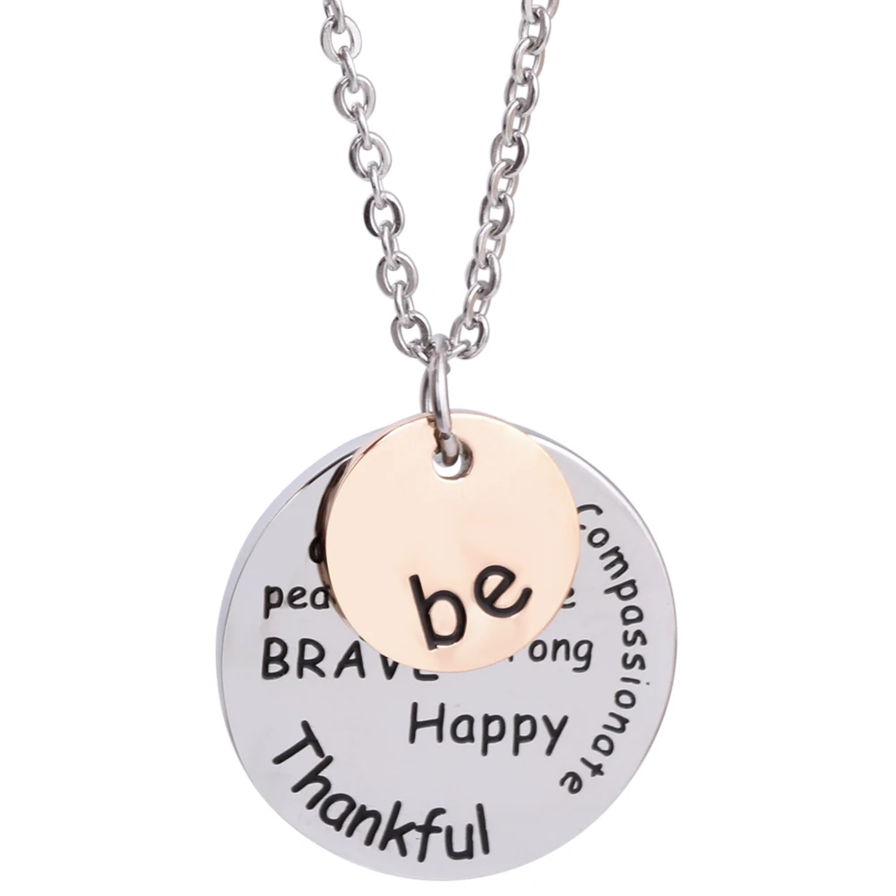 

New style Choker Pendant Necklaces Be Happy Necklace Coin Engraved Brave Thankful Words Necklace Jewelry Gifts