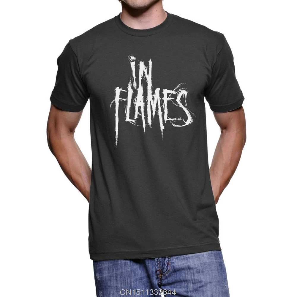 Gildan In Flames T-Shirt Swedish Metal Band Short Sleeve Black Tee Men T Shirt Print Cotton T-shirt 100% | Мужская одежда