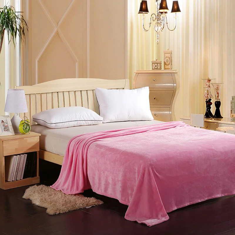 light pink soft comfortable flannel blanket for girls women bed sofa full size blanket