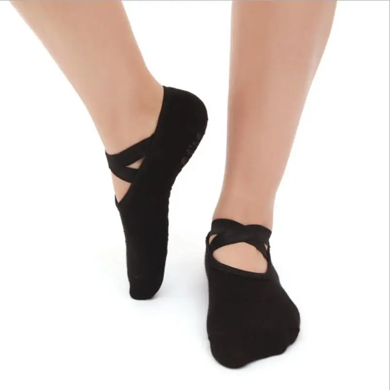 Женские носки для йоги, нескользящие носки для пилатеса, носки для танцев, дышащие носки с низким вырезом, спортивные носки для фитнеса - Цвет: Черный