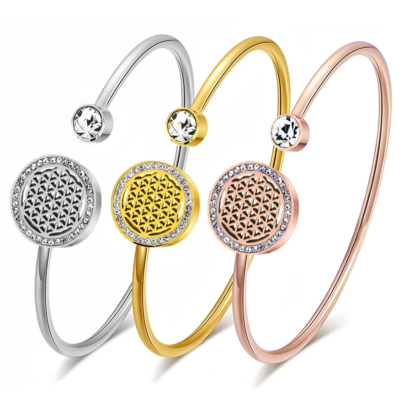 

Stylish Flower of Life Cuff Stainless Steel Elegant Bracelets & Bangles Bracelet Creative Women Fashion Jewelry