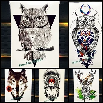 Fashion Owl Temporary Tattoo Women Makeup Tip Body Art Tattoo Arm Sleeve Wall Sticker 21x15CM Large Waterproof Fake Tattoos Owl