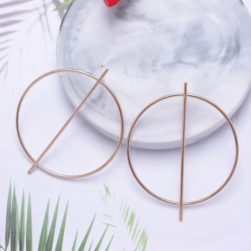 2019 New Fashion Simple Gold Color Silver Geometric Big Round Earrings for Women Circle Drop Earrings Statement Brincos Jewelry