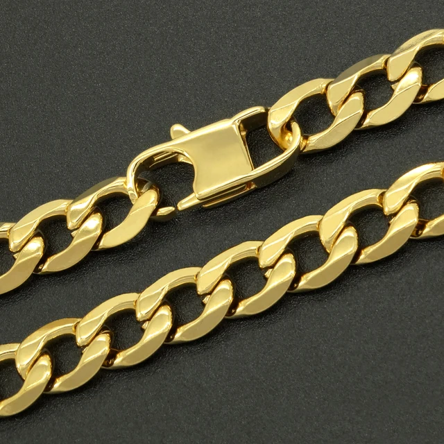 6/8/12 mm 8 Inches Curb Cuban Chain Gold Color Bracelets 2