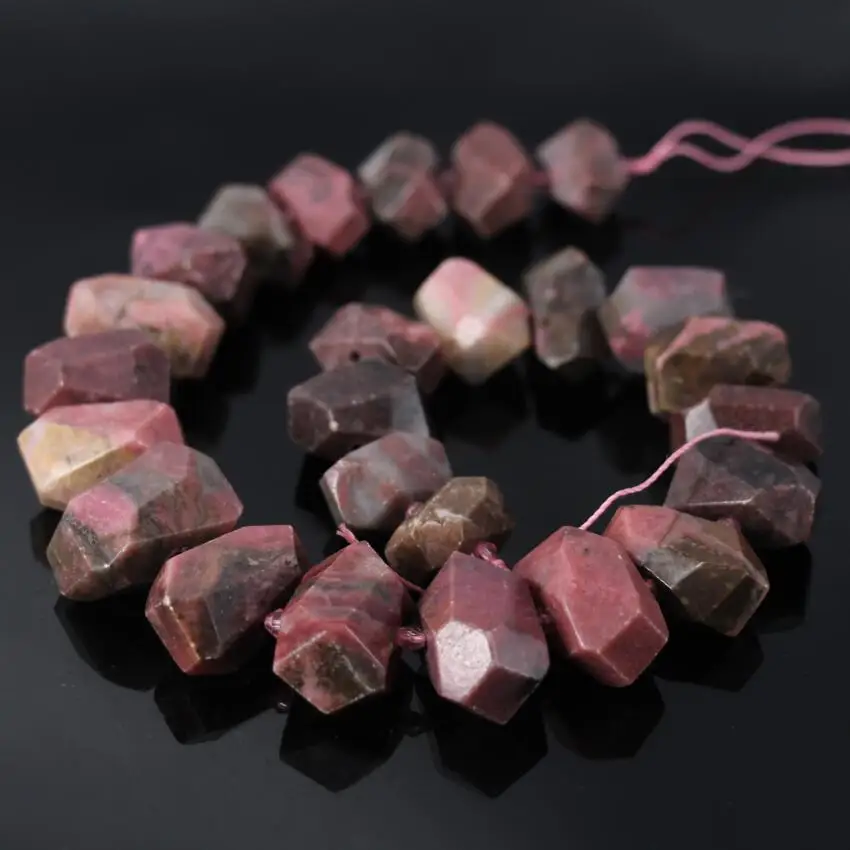 

15.5"&24PCS/strand Natural Rhodochrosite Faceted Nugget Charms Pendant Beads,Raw Pink Stone Freeform Cut Nugget Necklace Jewelry