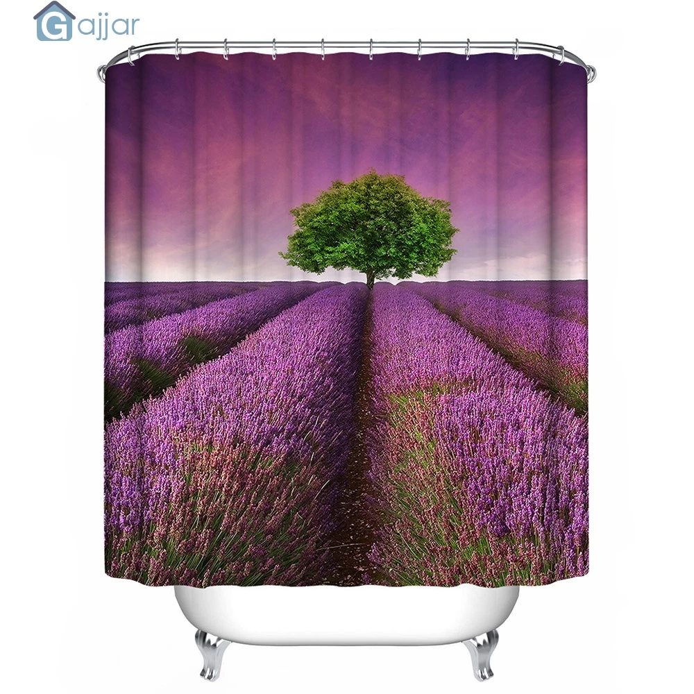 GAJJAR 2019 HOT Sale Fashion Custom Fabric Waterproof Bathroom Purple Lavender flower sea Shower Curtain 72x72inch  18Oct24