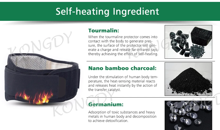 Kongdy Турмалин самонагревающийся стальной пояс цельный дышащий двухсторонний пояс инструменты Магнитная терапия дышащие подушки