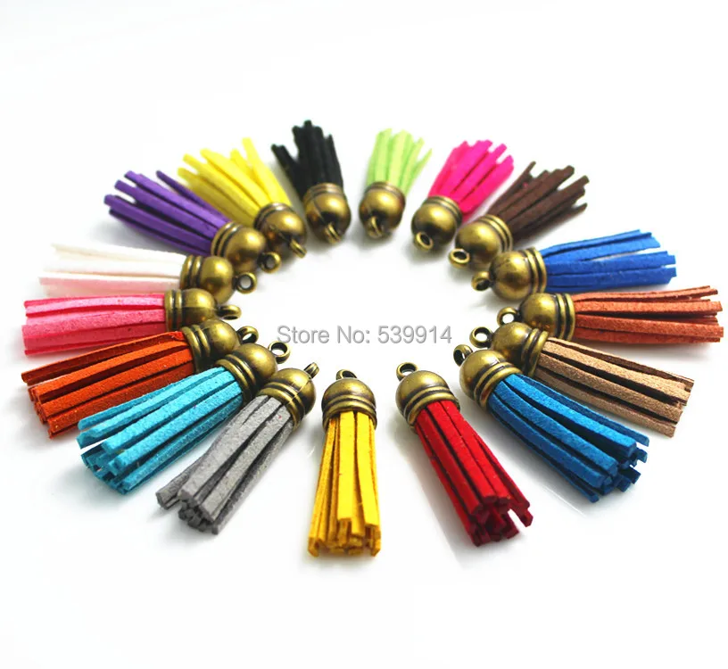 38MM Mix Color Suede Tassel For Keychain Cellphone Straps Jewelry Charms,100pcs Leather Tassels Bronze Caps Diy Accessories