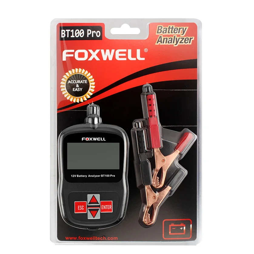 FOXWELL BT100 PRO 12V Car Battery Tester For Flooded AGM GEL Cell 100 - 1100 CCA 30 to 110 AH 12 V Volt Automotive Analyzer Tool