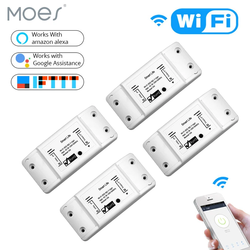 DIY WiFi Smart Light Switch Universal Breaker Timer Wireless Remote Control Works with Alexa Google Home Smart Home 4 Pieces