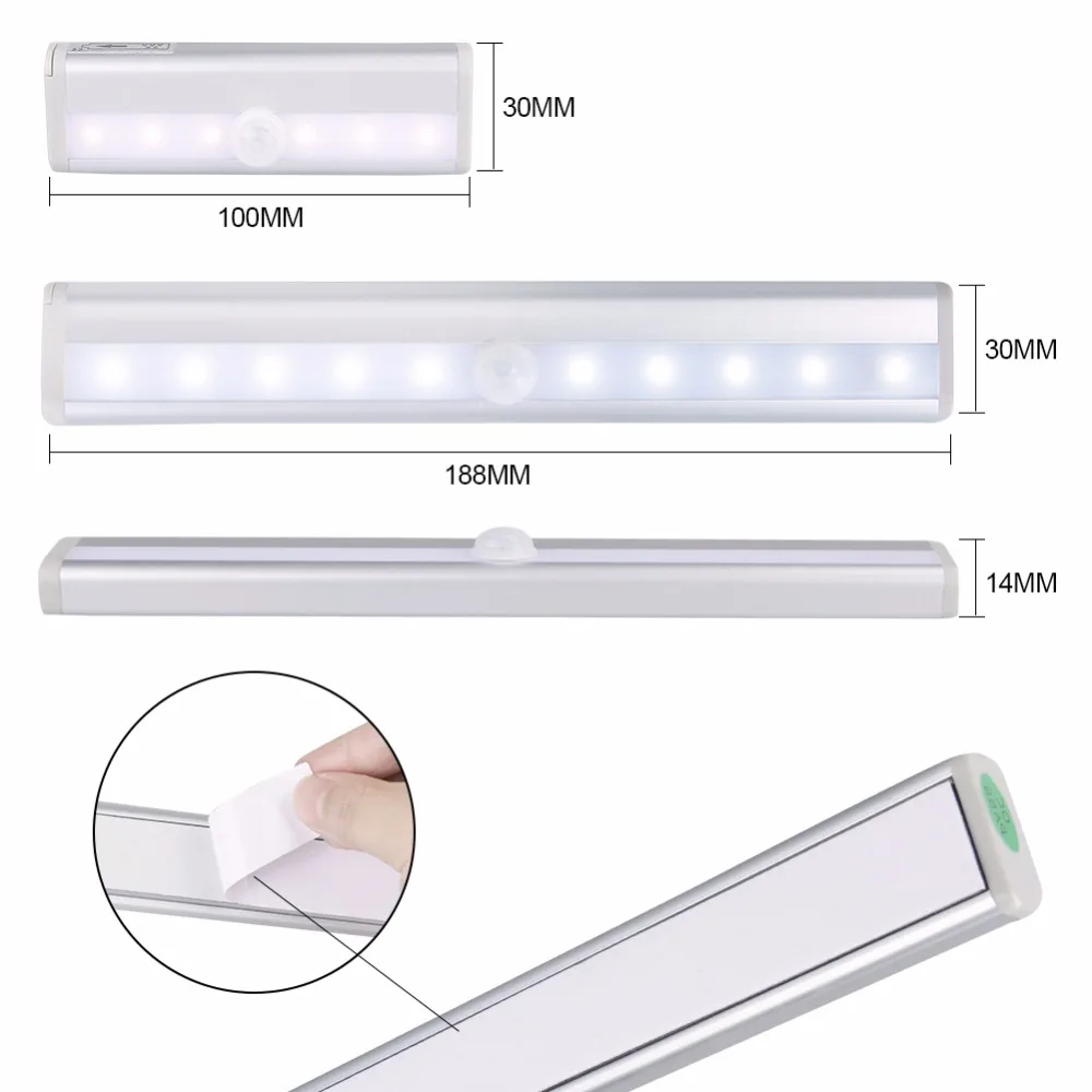 Светодиодный светильник, портативный настенный светильник светодиодный PIR датчик движения, лампа для кухонного шкафа, Звездный шкаф, Ночной светильник, s бар, батарея 2/4 AAA
