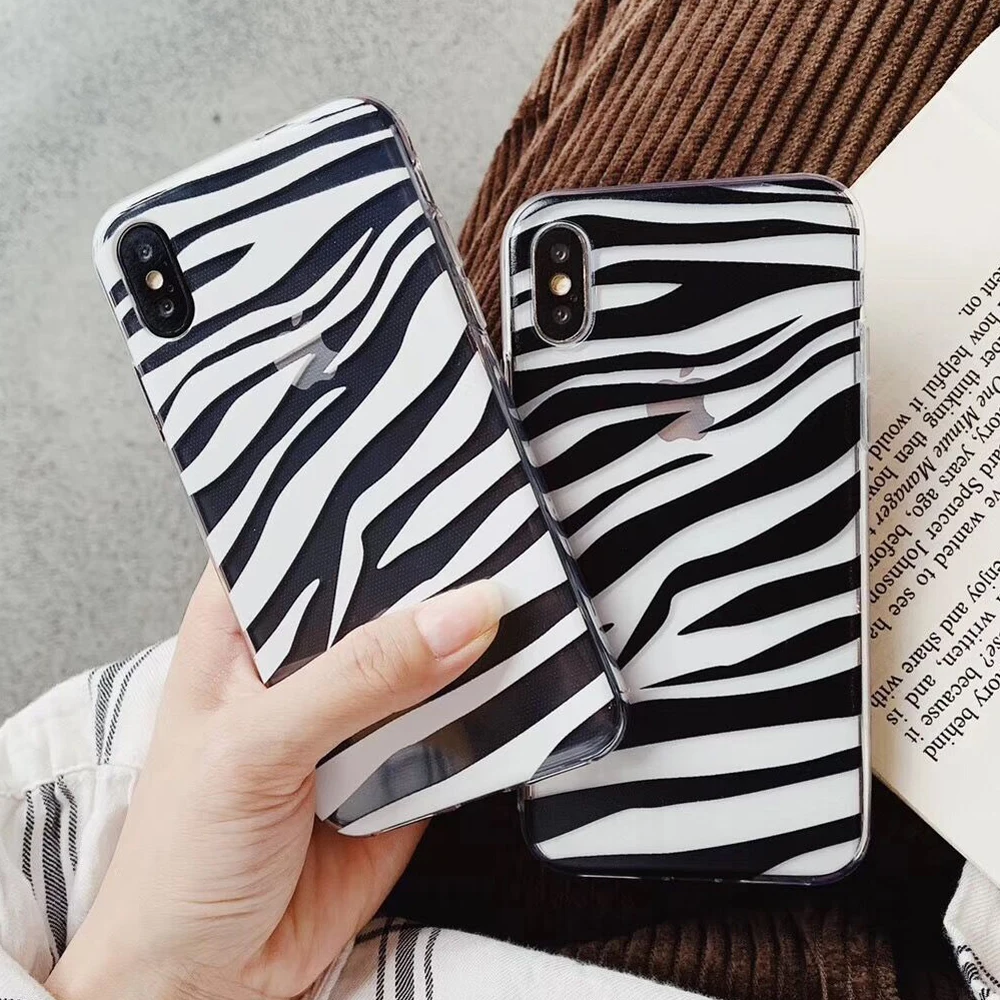 MYSUN Case For iPhone XS Max XR X 6 6S 7 8 Plus Soft TPU Zebra Stripe Full Body Transparent Phone Back Cover Cases Gift |