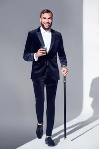 Coat Pant Design Navy Blue Velvet Men Suit Formal Slim Fit Tuxedo 2 Pieces Blazer Custom Prom Party Suits