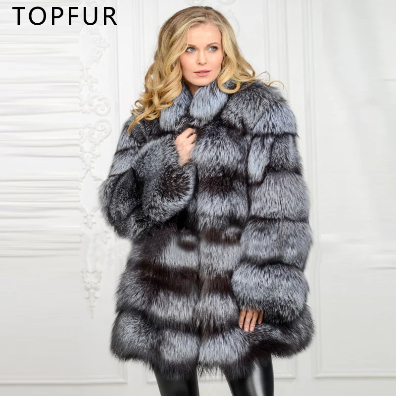 TOPFUR Natural Silver Fox Fur Coat Women Winter Real Fur With Collar ...