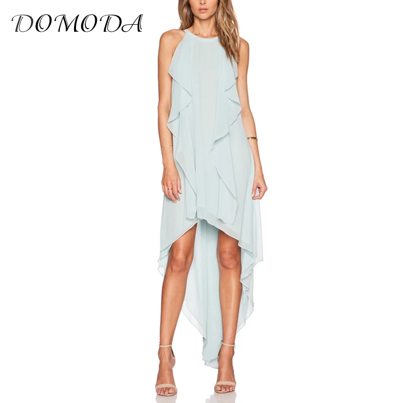 Wholesale DOMODA Chiffon Summer Dress Women 2017 Solid Color High Low Asymmetrical Chic Dress Long Elegant Ruffles Female Dress Vestidos Buy Cheap DOMODA Chiffon Summer Dress Women 2017 Solid Color High Low Asymmetrical Chic Dress Long Elegant Ruffles Female Dress Vestidos