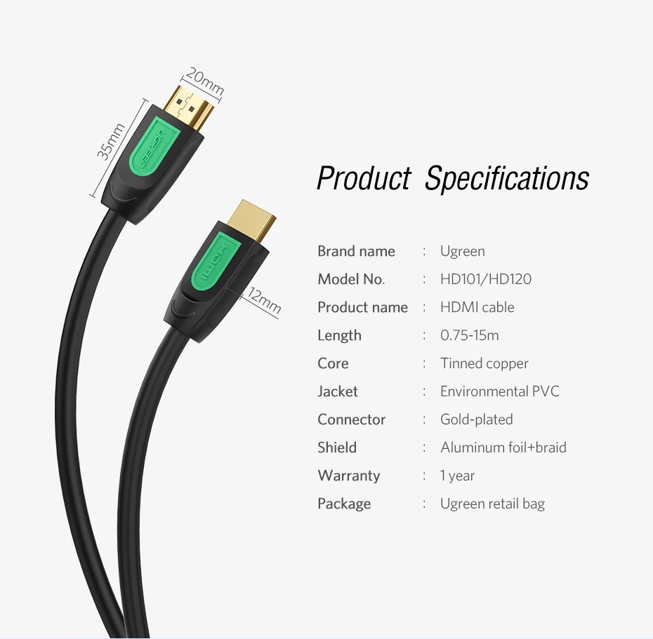 Ugreen HD101 hdmi HD кабель male-male позолоченный штекер ТВ-приставка компьютерная версия 1,4 v 3D 4K кабель для передачи данных