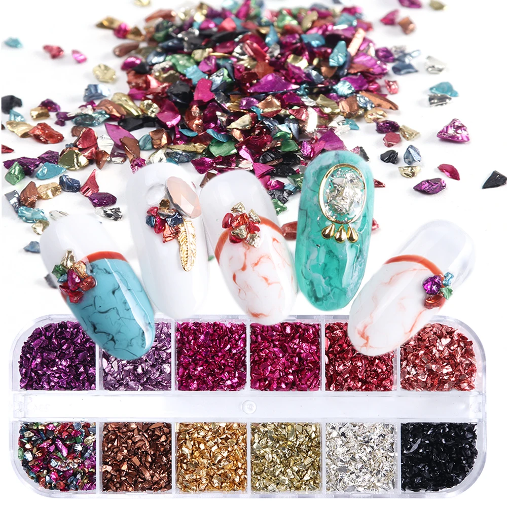 

12 Grid Nail Stones Mixed Color Nail Rhinestone Small Irregular Flakes Nail Crystals Diamonds Charms Jewelry Decorations JIBLB/S