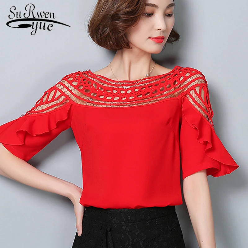 New fashion 2019 chiffon women blouse shirt summer sexy