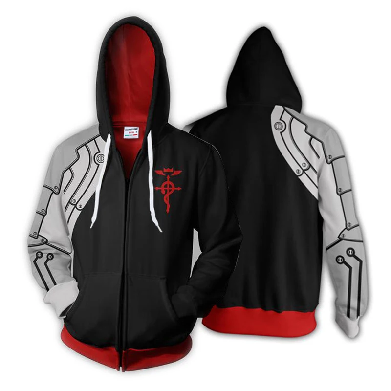 

Fullmetal Alchemist Edward Elric Cosplay Men fashion and leisure Hoodies Sweatsh 3D printed cardigan zipper Sweatshirts jacket
