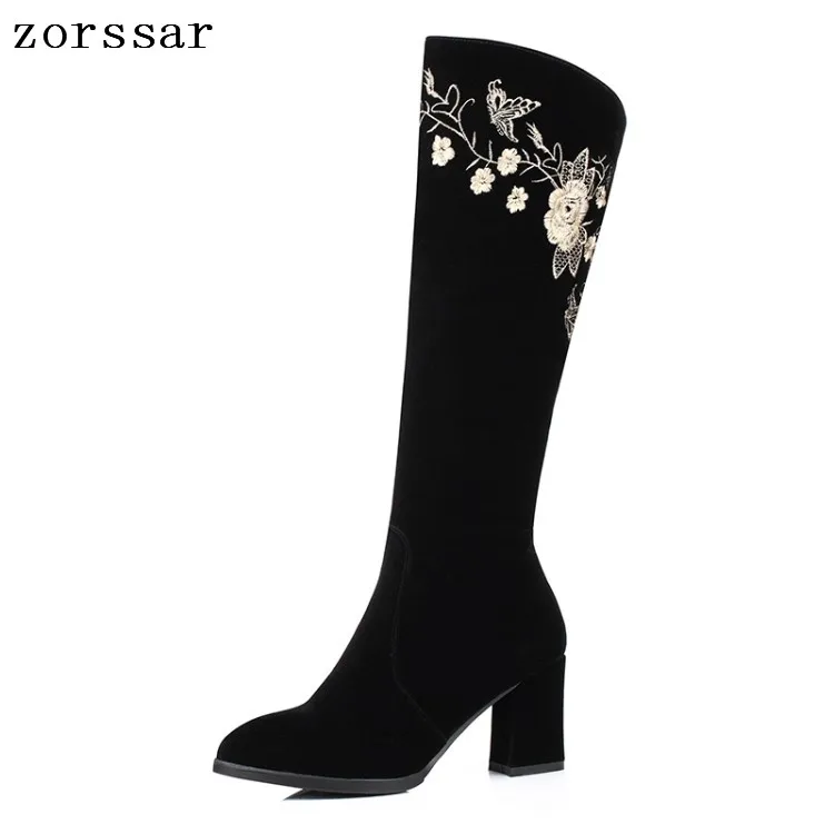 

{Zorssar} Fashion Faux Suede Leather High heel Women Knee High Boots Winter Warm Short Plush Inside Snow Boots Women High Boots