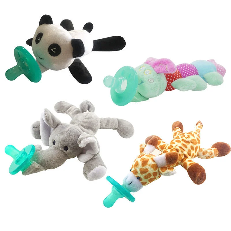 Детские соски-пустышки с мультяшным животным, плюшевые игрушки для новорожденных, стандартные силиконовые соски, аксессуары для кормления, несъемные