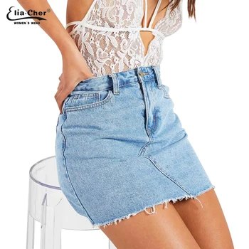 

2018 new summer denim women skirts A-line solid color empire mini casual female clothing Eliacher brand fashion sexy skirt 9110