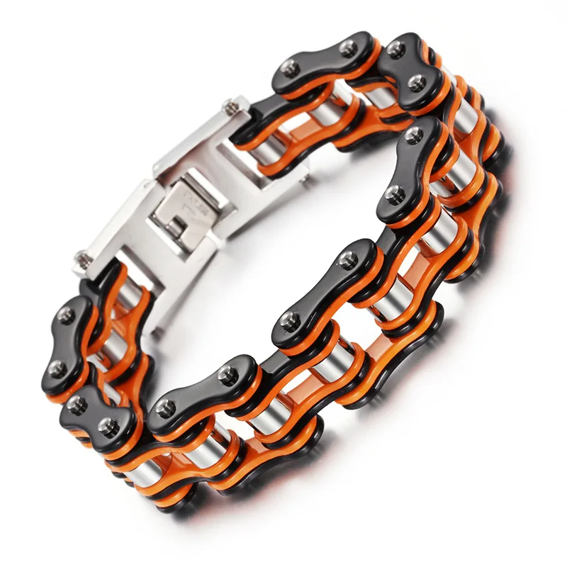 

New Orange stainless steel bicycle bracelet alternative men motorcycle chain titanium steel bicycle