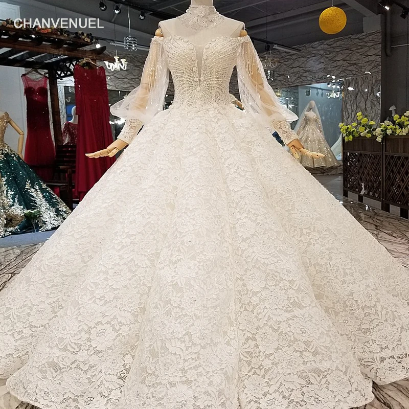 LS250036 luxury collar chain wedding gown off shoulder sweetheart long