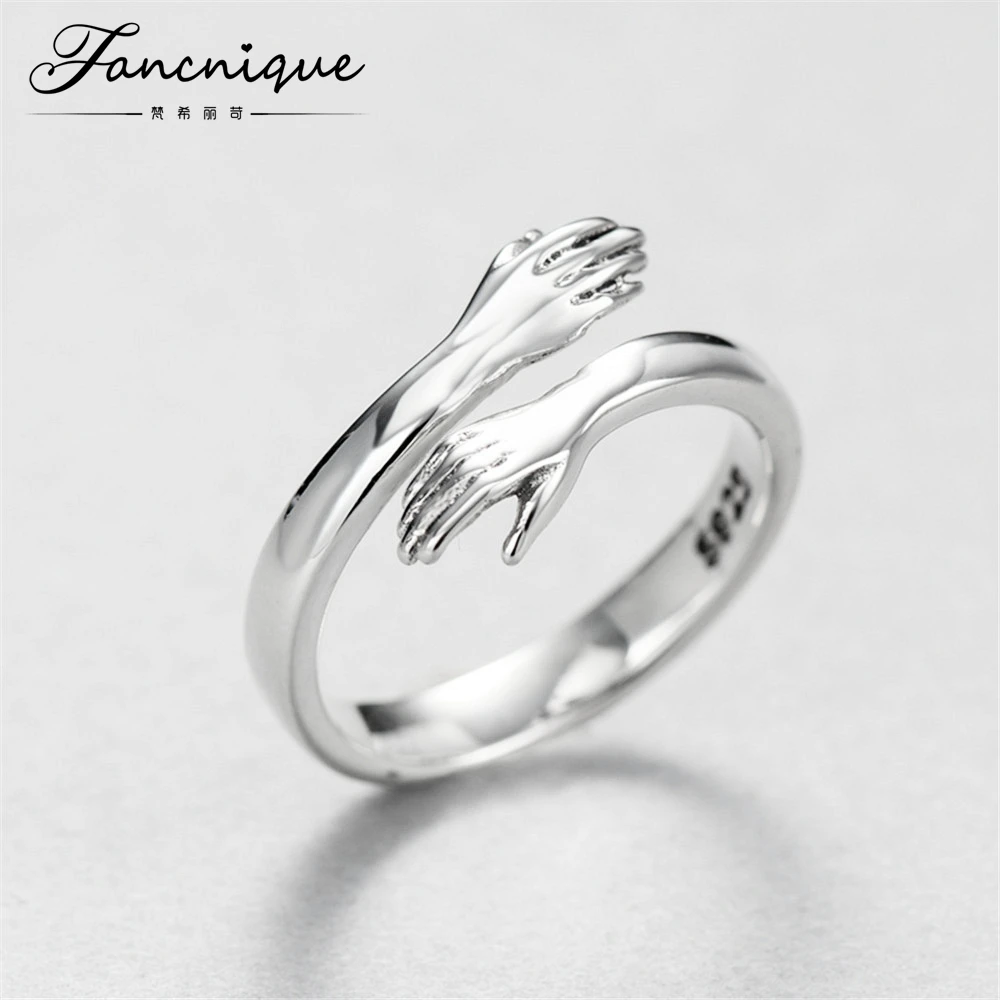 

925 Sterling Silver Original Give Me A Hug Design Gug Ring Jewelry for lover Couple Wedding Anniversary Gift Free Size