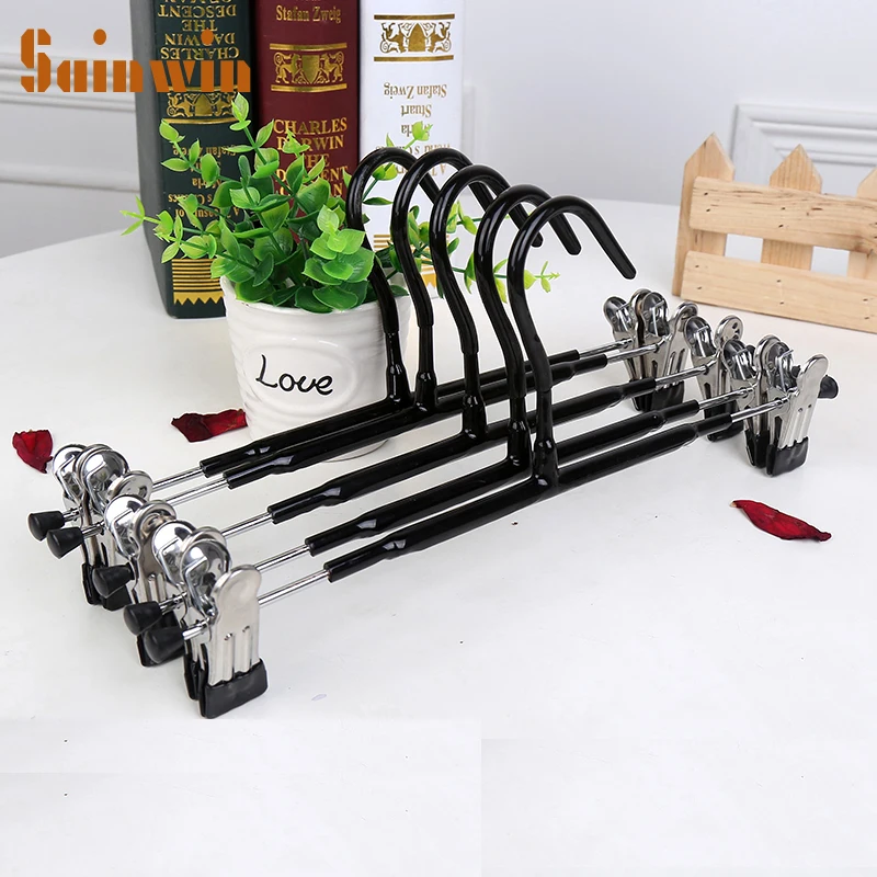 

Sainwin 10pcs/lot 31cm thick slip-resistant dip hanger seamless plastic hanger pants clip metal pants hangers for clothes